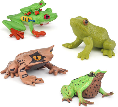 Wildlife Animal Frog Model Playsets 4 PCS Red Eye Tree Frog Triangular Leaf Frog Figures Figurine Family Party Favors Supplies Cake Toppers Set To...
