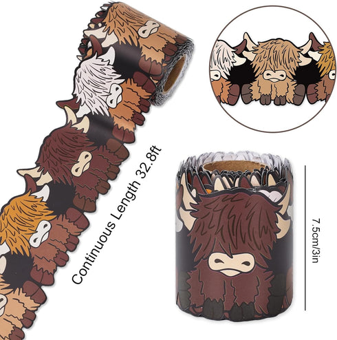 Whaline 32.8ft Highland Cow Bulletin Board Borders Cute Brown Cow Die-Cut Rolled Border Trim for Classroom Office Chalkboard Decoration...
