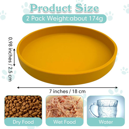 Silicone Cat Food Bowl Set of 2 Shallow Cat Food Dish 7in Wide Cat Plates Relief Whisker Fatigue Pet Feeding Bowls for Kittens Puppy Dog Non Slip ...