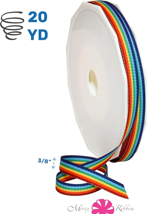 Morex Ribbon 99502/20-815 Grosgrain 3/8" X 20 YD Polyester Striped Rainbow Ribbons for Crafts, Grosgrain Ribbon Pride Decorations Unicorns Gifts f...