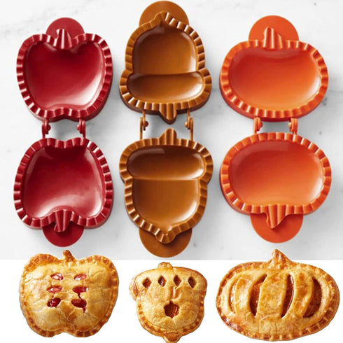 Fall Hand Pie Molds Set of 3, 3D Christmas Pie Mould Dough Press Mold Tool with Apples Pumpkins and Acorn Shape, Mini Pumpking Pie Decoration Wrap...