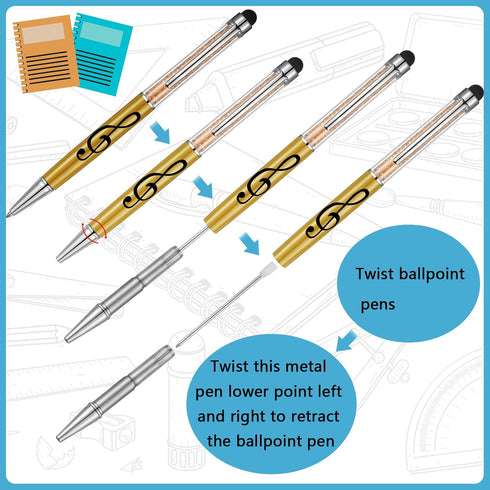 Outus 24 Pieces Stylus Music Pen Crystal Ballpoint Pens Retractable Touch Screen Pens Capacitive Diamond Writing Pens Music Note Ballpoint Pen 2-i...