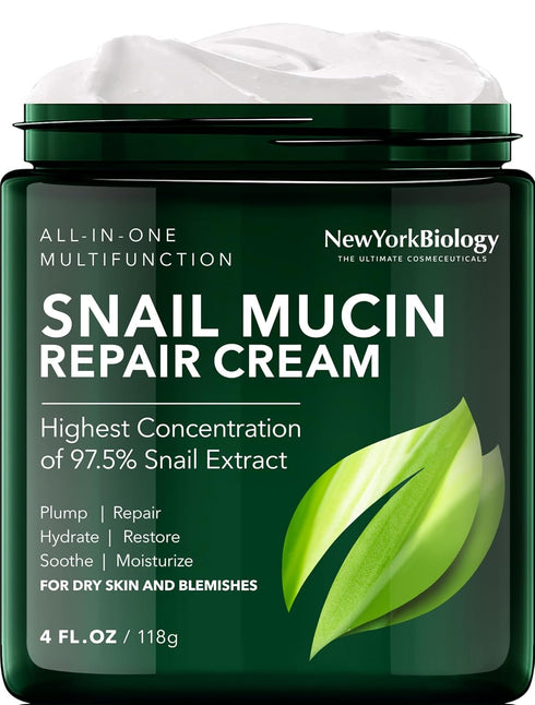New York Biology Face Cream - 97.5% Korean Snail Mucin - 4 Fl Oz - 100 g - Face Moisturizer for Dry Skin - Skin Care Moisturizing and Hydrating Fa...