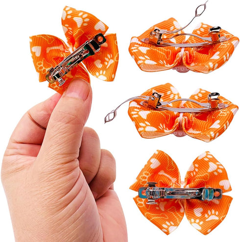 PET SHOW Bowknot Dog Hair Bows with French Barrette Clips Pet Puppies Yorkie Teddy Grooming Hair Accessories Pack of 10 (Paw Bone Printed)...