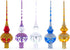 Purple Jewels and Golden Leaves on Blue Mouth Blown Glass Christmas Tree Topper 11 Inches...