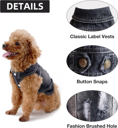 SILD Pet Clothes Dog Jeans Jacket Cool Blue Denim Coat Small Medium Dogs Lapel Vests Classic Hoodies Puppy Blue Vintage Washed Clothes (XS, Black)...