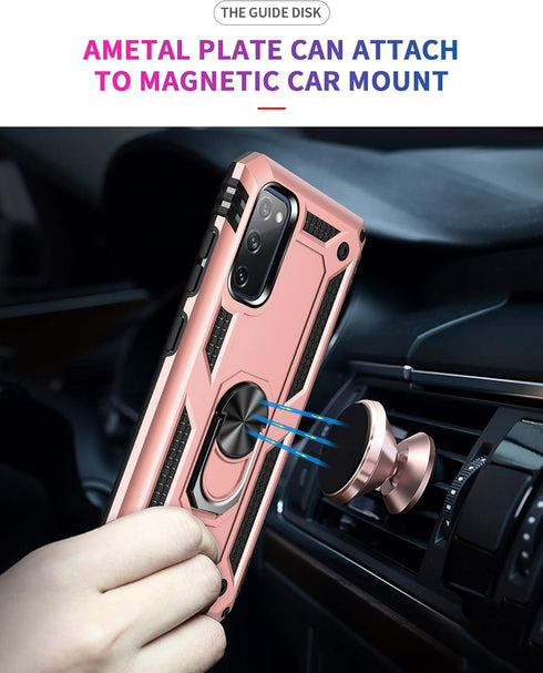ADDIT Samsung S20 FE Case, Military Grade, Heavy Duty, with Kickstand Ring & Magnet Car Mount - Rose Gold...