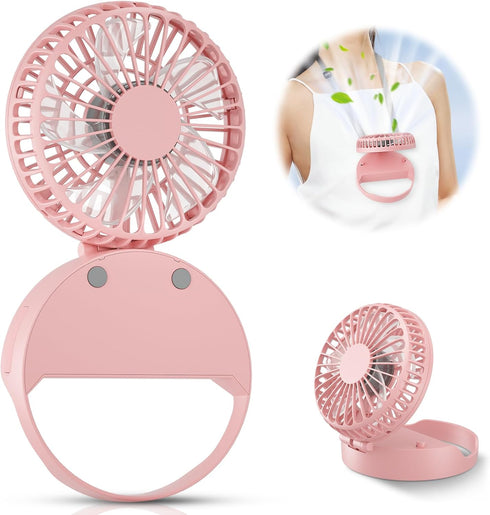 Portable Neck Fan, Handheld Mini Fan Small Personal Fan, 3 IN 1 Hand Fan USB Rechargeable Eyelash Fan with Lanyard, 180° Foldable, for Travel/Summ...