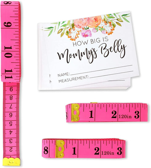 Sparkle and Bash Baby Shower Measuring Game - Pink 28-Piece Set - How Big is Mommy’s Belly with 24 Guess Cards, 3 Pink Tapes & Sign for Moms-to-Be...