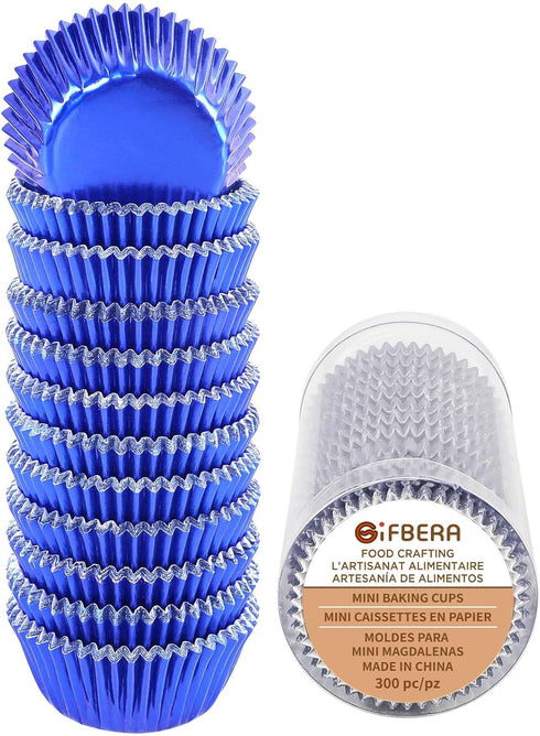 Gifbera Mini Foil Cupcake Liners Metallic Wrappers Muffin Baking Cups 300 Count, Navy Blue...