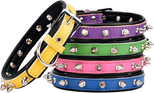 Spiked Studded Padded Leather Pet Collars for Cats Puppy Small Medium Large Dogs (8"-10" Neck * 0.6" Wide, Navy Blue Spiked)...