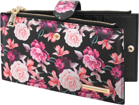 Womens RFID Blocking Large Capacity Wallet Multi Card Organizer Bifold Wallet for Women with Zipper Pocket...