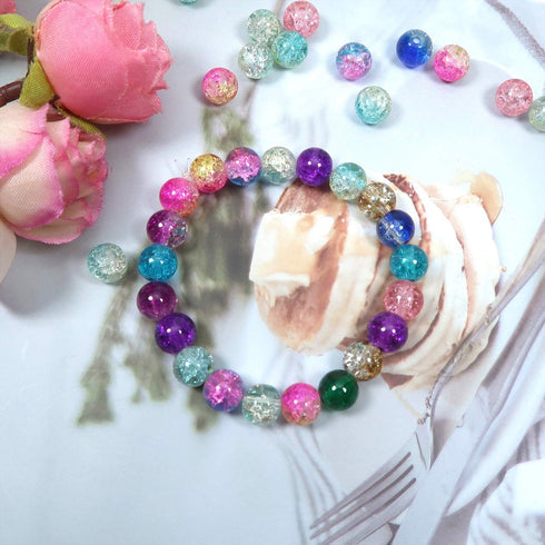 TOAOB 200pcs 8mm Glass Beads for Jewelry Making Crackle Glass Lampwork Beads Round Loose Spacer Bead Supplies for DIY Crafts Bracelets Necklaces...