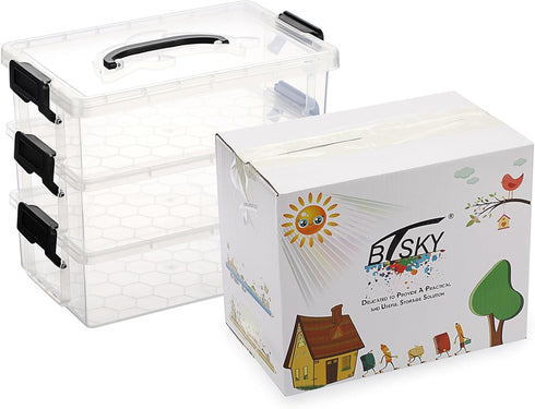 BTSKY 3 Layers Cute Dolphin Clear Plastic Pencil Box - Multipurpose Pencil Case Craft Storage Containers with Lid & Handle, Easy Carry & Stack Cra...