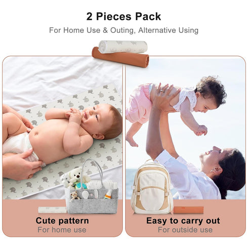 Vegan Leather Baby Changing Mat - Wipeable Portable Changing Pad 2 Pack, Foldable Travel Changing Mat for Baby, Newborns (Rainbow&Elephant,15.75"*...
