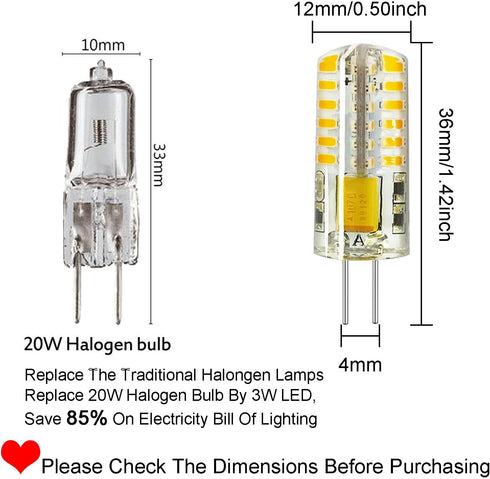 RAYHOO 10pcs G4 Base LED Light Bulbs, Warm White 3000K, 3 Watt Equivalent to 20W T3 Halogen Track Bulb, Non-dimmable, DC 12V...