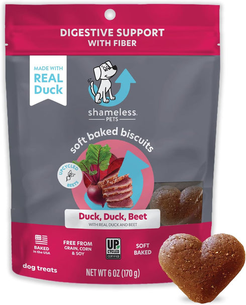 Shameless Pets Soft-Baked Dog Treats, Duck Duck Beet - Natural & Healthy Dog Chews for Digestive Support with Fiber - Dog Biscuits Baked & Made in...