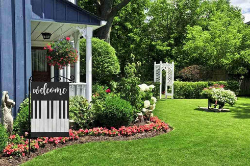AOYEGO Welcome Garden Flag Small Vertical Double Sided 12.5 x 18 Inch Music Piano Musical Lover Burlap Yard Outdoor Decor...