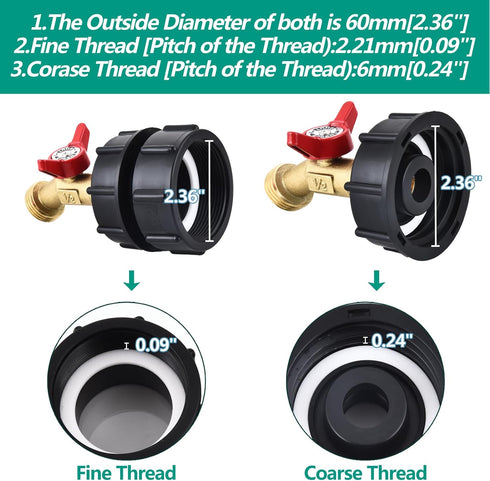 275-330 Gallon IBC Tote Water Tank Adapter(2" Fine Thread)?IBC Tote Adapter With 1/2 NPT Thread Garden Hose Ball Valve(Lead-Free),ibc tote fitting...