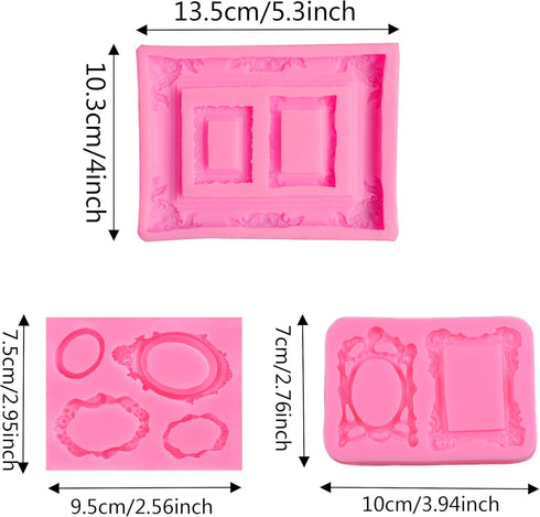 3 Pieces Pink Picture Frames Silicone Mold for Cake Decorating Sugar Gum Paste Chocolate Cookies Resin Polymer Clay...
