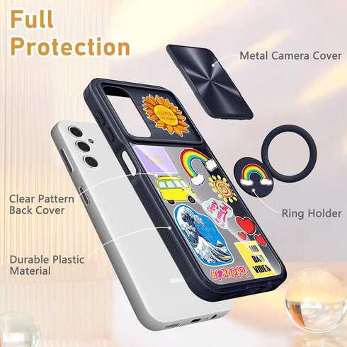 for Samsung Galaxy A14 5G Case, Cute Stylish Designer Galaxy A14 5G Phone Cases with Slide Camera Cover + Ring Holder,Positive Slim Protective Sho...