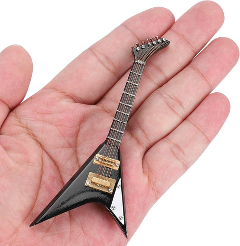 Pssopp Wooden Miniature Electric Guitar Mini Black Musical Instrument Miniature Dollhouse Guitar Model with Stand and Case for Dollhouse Decoratio...
