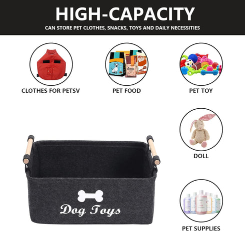 Geyecete Dog Toys Storage Bins - with Wooden Handle, Collapsible Pet Supplies Storage Basket Pet supplies storage Basket/Bin Kids Toy Chest Storag...