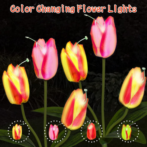 Tulips Solar Garden Lights,2 Pack Solar Tulips Lights Outdoor Garden Decor Warm White LED Solar Flower Lights Waterproof Solar Stake Lights for Ga...