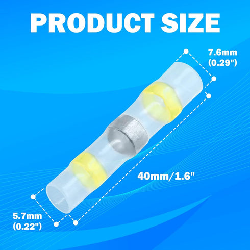 100Pcs 12-10 AWG Wire Connectors Waterproof Solder Sleeve Heat Shrink Butt Connectors Self Soldering Wire Connectors(Yellow,12-10 AWG)...