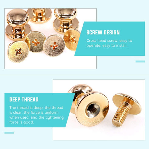 Swpeet 30Sets Gold 8x10x10mm Chicago Screws Round Head Button Stud Slotted Screws Nail Rivet Leather Rivets Craft Belt for DIY Craft Leather Craft...