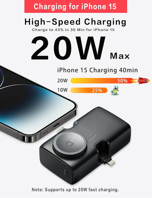 Portable Charger for iPhone 15, Wireless Apple Watch Power Bank, Mini 20W PD Fast Charging Battery Pack, Small 5000mAh USB C Travel Charger Bank, ...