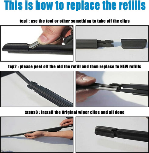 Pack-4 Car Wiper Rubber Strip, 26" Windshield Scraper Replacement, Adjustable Wiper Rubber Refill for Most Cars, SUVs, Trucks (Black)...