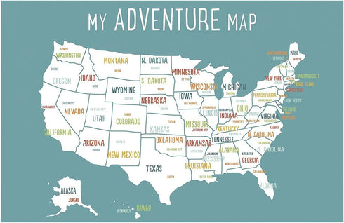 USA Adventure Wall Map Art Print, 16x20 Inch Print, Blue, Kid's USA Wall Map,Children's Room Decor, Gender Neutral Nursery, Travel Nursery Decor,U...