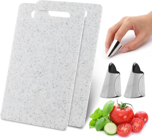 2Pcs Small Kitchen Cutting Board with Finger Guards Set Mini Plastic Cutting Board Set Dishwasher Safe for Camping Food Fruits Prep Vegetables Eas...