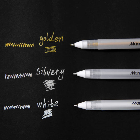 RVOGJP 3 Colors Gel Pen Set - White, Gold and Silver Gel Ink Pens for Black Paper Drawing, Sketching, Illustration, Card Making, Bullet Journaling...