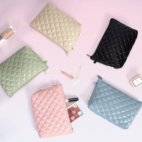 Makeup Bag for Purse Zipper Cosmetic Bag for Women Pouch Travel Eco Vegan Leather Make Up Organizer for Toiletry Bag Water Resistant Gift Idea, Gr...