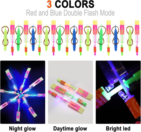 60 PCS Glow Flying Toys Sets(30 Slingshot+30 LED copters) Party Favors Glow in The Dark Party Supplies Summer Outdoor Game for Kids...