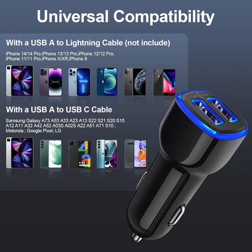 Android Phone Car Charger 12 Volt USB Outlet Car Adapter Plug, Dual 2.4A Cigarette Lighter USB Charger for Samsung Galaxy A53 A13 A03S S22+ Ultra ...