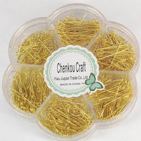 Chenkou Craft 700pcs Assorted of 7 Sizes Gold Mix Eye Pins for Jewelry Making (Gold, Mix)...