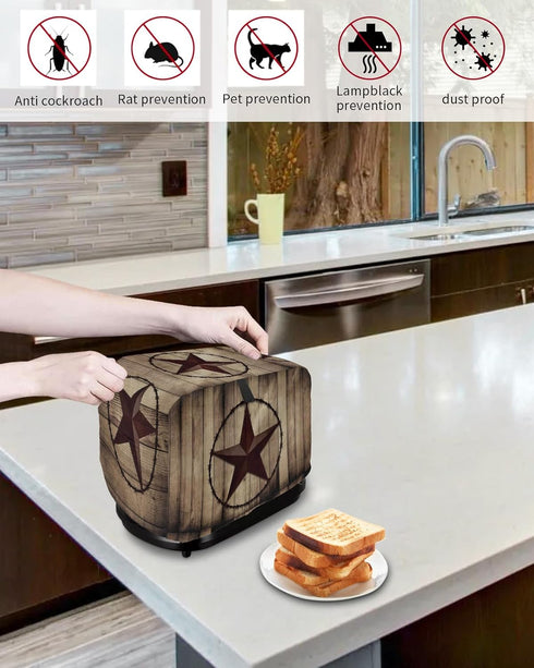 Western Texas Star Toaster Cover 4 Slice, Large Kitchen Appliance Covers, Farmhouse Barn Brown Wooden Toaster Oven Cover with Loop, Bread Machine ...