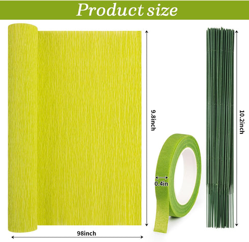 60 Pieces Crepe Paper Flower DIY Kits 8 Rainbow Colors 10 x 98Inch Crepe Paper for Flower Making, 50 Pcs Floral Iron Wire with 2 Roll 50 Meter for...