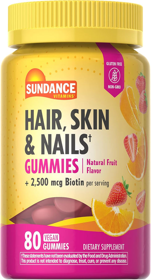 Sundance Hair, Skin, and Nails Gummies | with Biotin 2,500 mcg | 80 Count | Fruit Flavor Vitamin | Vegan, Non-GMO, and Gluten Free Supplement...