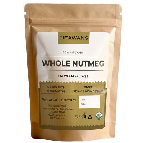 Heawans Organic Whole Nutmeg 4.5 oz, Premium Grade, Packed in a stand up resealable pouch....