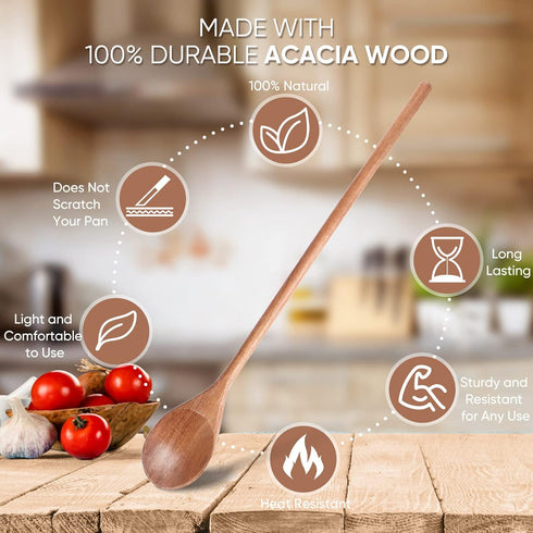 4 Pieces Acacia Wooden Spoon 8, 10, 12, 14 Inch Mixing Wooden Utensils Cooking Spoon for Kitchen Mixing Salad Tasting Baking Stirring Serving Food...