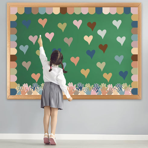 Boho Heart Bulletin Decor Classroom Bulletin Board Decoration Set Heart Hand Paper Cutouts for Classroom Office Home Wall Party Supplies, 52 Pcs...