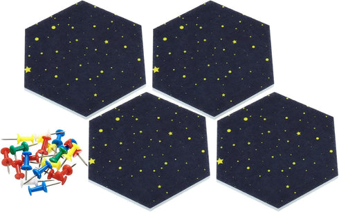 PATIKIL Hexagon Felt Board Tiles, 4 Pack Self Adhesive Mini Stars Wall Pin Bulletin Board with Push Pins for Photos Memos Home Office Decor, Navy ...