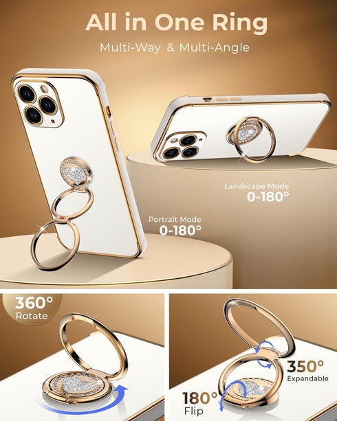 XYZ for iPhone 11 Pro Max Case with Stand, Phone Case with Double Ring Kickstand, Women Girl Cute Love-Heart Luxury Bling Protective Case Heart fo...