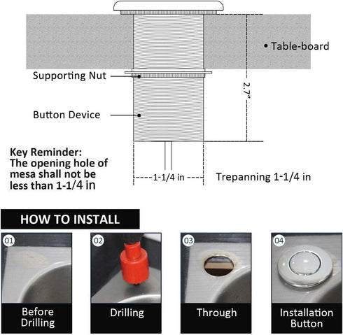 Garbage Disposal Air Switch Kit for SinkTop Waste Disposal with Stainless Steel Brushed Nickel Long Air Button by briidea...