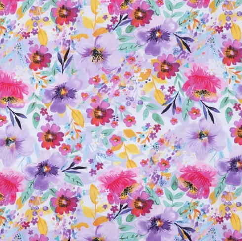 Bright Watercolor Wildflower Floral Calico Cotton Fabric by The Yard - Precut Cotton Fabric - One Yard...