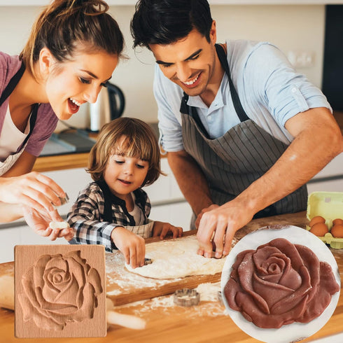 Wooden Cookie Mold and Biscuit Stamp, 3D Embossing Tool for Baking Cookies, Personalized Hand-Pressed Design Cookie Presses Stamps, Wooden Mold fo...